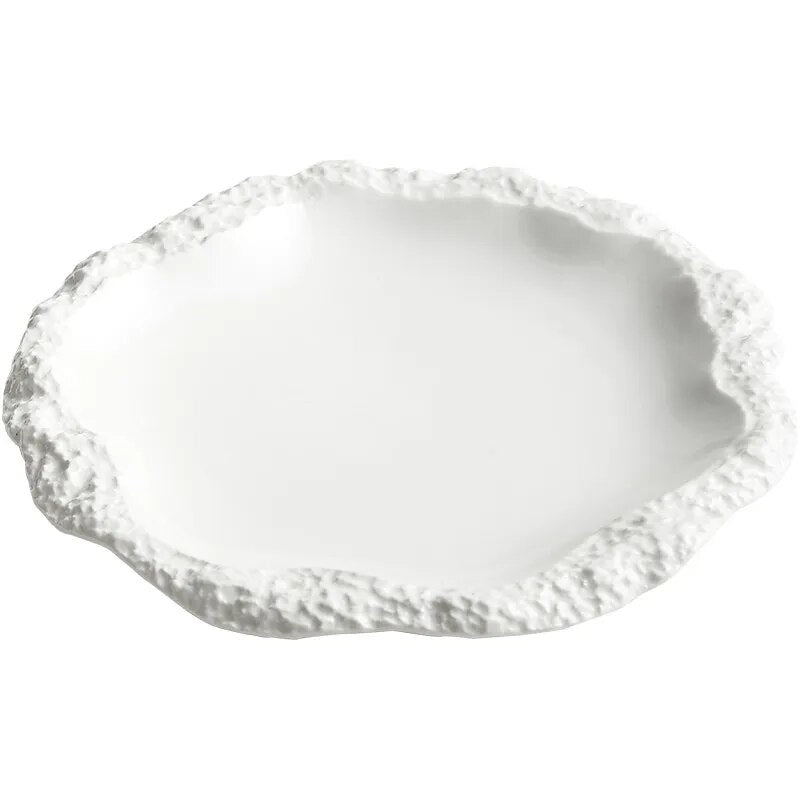 Rock Pattern Edged Ceramic Serving Plate for Stylish Dining Carvallo