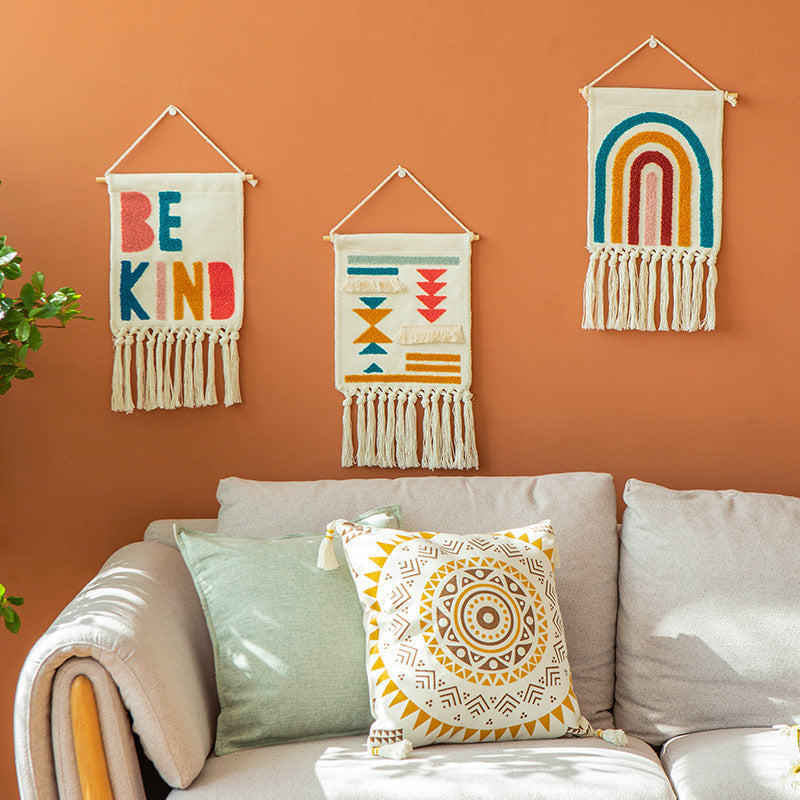Tufted Wall Art – Geometrisk Regnbågsbroderi Väggtape Carvallo