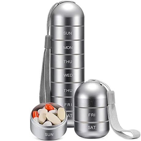 Aluminium 7 Dagars Portabel Tablet Organizer för Resa, Tablet Låda Tablet Behållare Carvallo