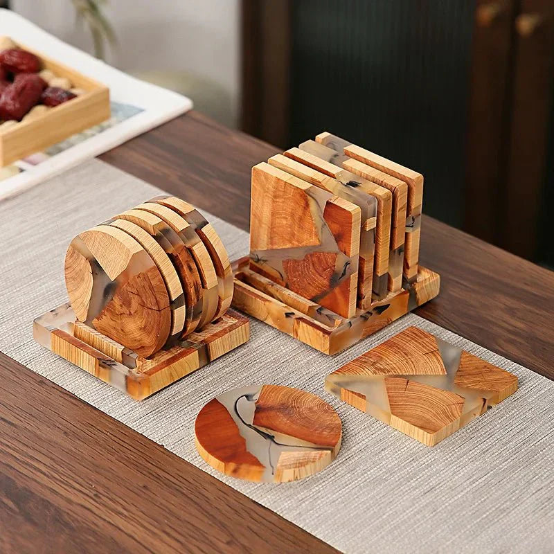 Sex Delade Solid Wood Japanskinspirerade Underlägg Set Carvallo