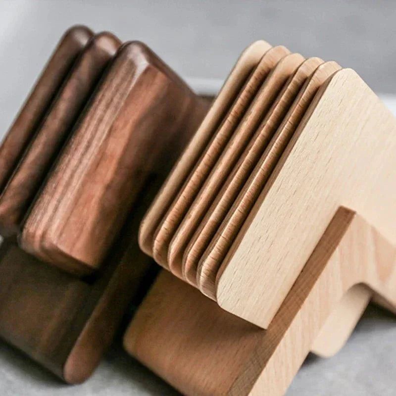 Sex Dela Valnöt Underlägg Set - Miljövänlig Trästil Carvallo