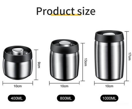 Royallure Vakuumförseglad Kaffe-böna Förvaringsbehållare 304 Rostfritt Stål Burk Carvallo