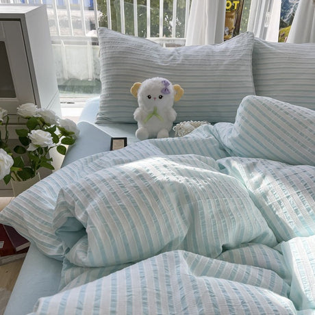 Enfärgad Seersucker Enkel Sängkläder Set Carvallo