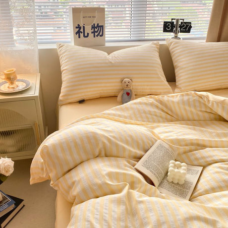 Enfärgad Seersucker Enkel Sängkläder Set Carvallo