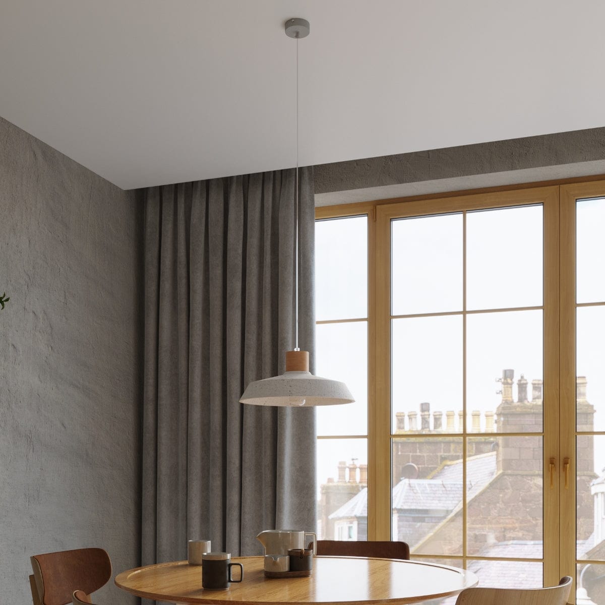 AFRA Betongpendel - Industriell Loftdesign - E27 Glödlampa Kompatibel - Ljusgrå Hållbar Betongskärm Carvallo