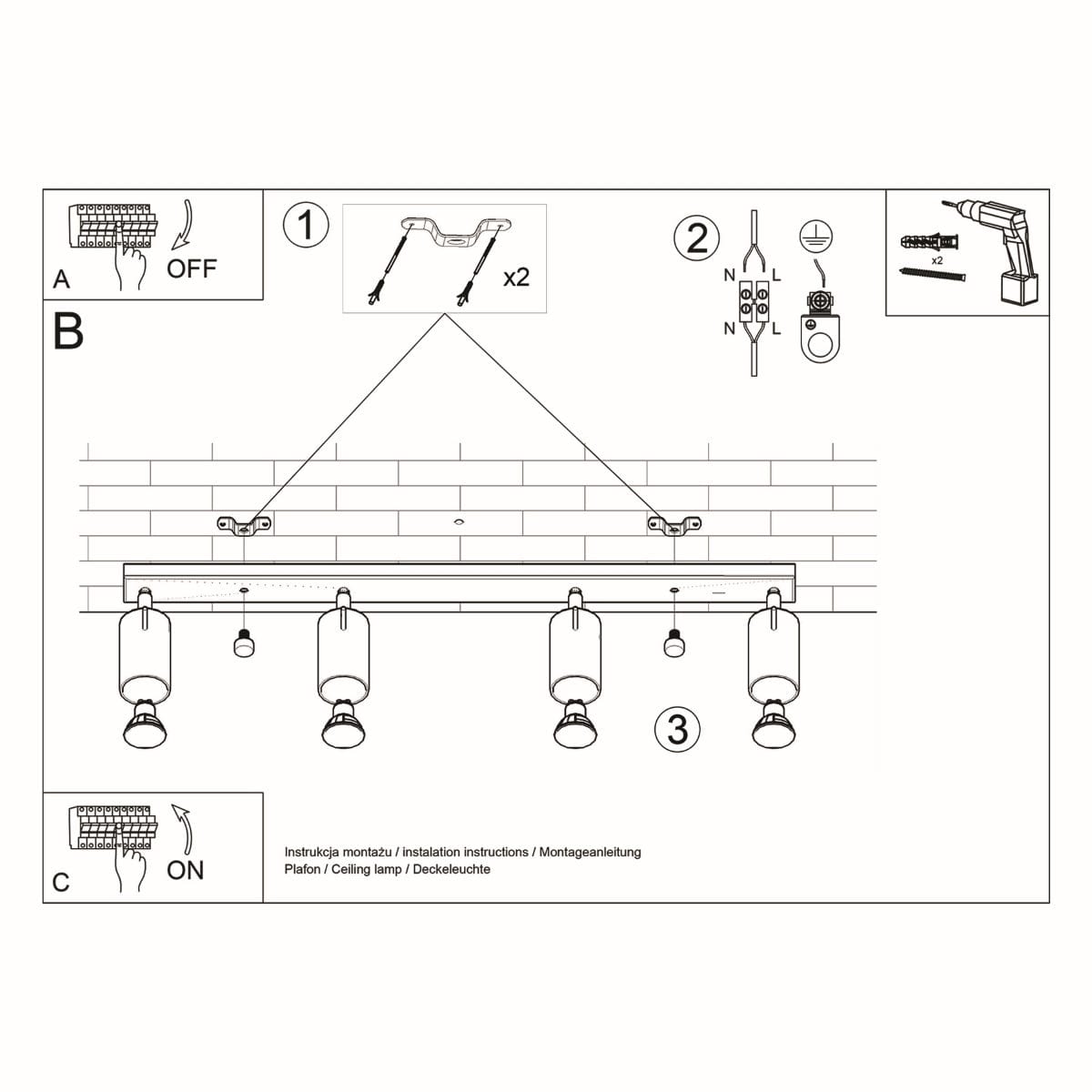 Taklampa Ring 4 L Vit - 4-Skugga Justerbar Belysning - Lätt Installation - Hållbar Stål - Utbytbara GU10 Lampor Carvallo
