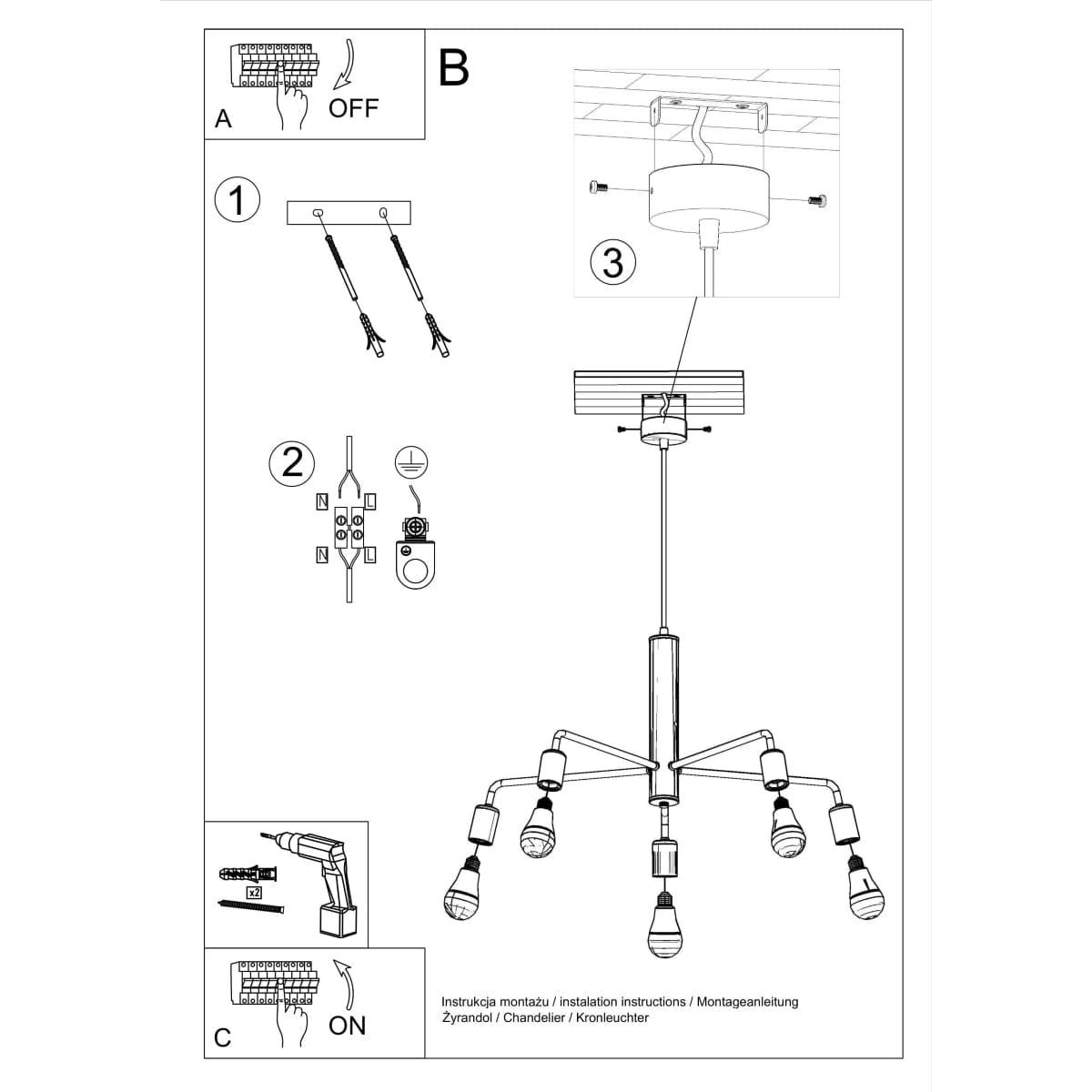 DUOMO 5 Industriell Taklampa - Svart Pulverlackerad Stål - Loftdesign Carvallo