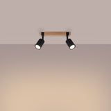 Fager Taklampa - 2-Ljus Svart - Riktad Belysning - Naturligt Trä & Metall - Justerbara Skärmar - Skandinavisk Minimalistisk Design - Energibesparande Carvallo