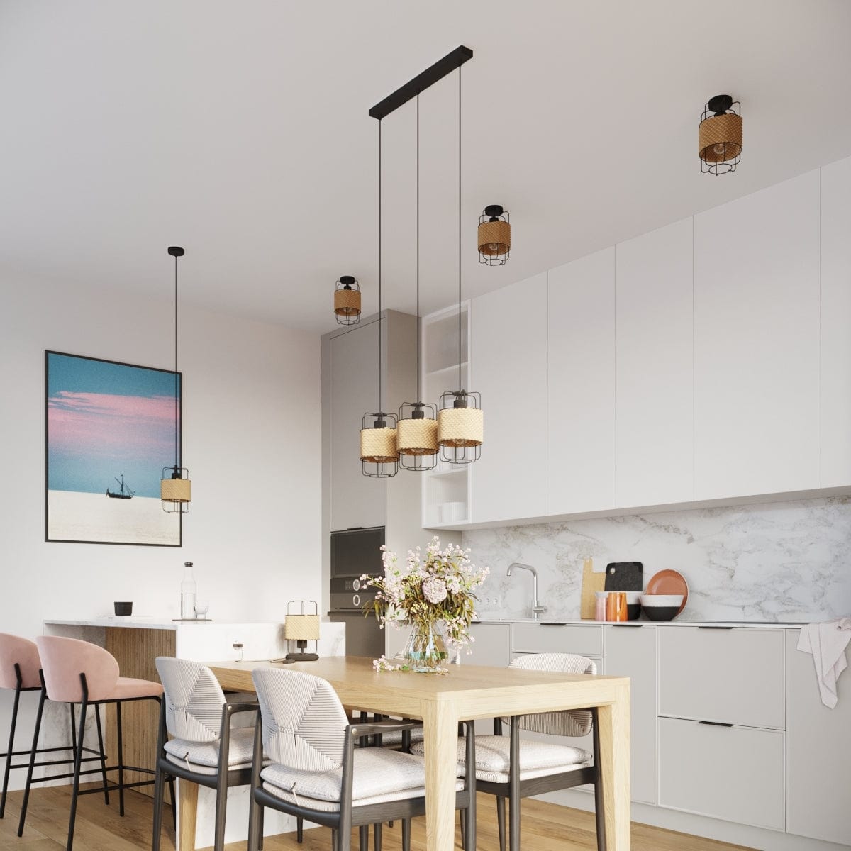 Gizur Taklampa - Modern Loft Stil - Svart Stål och Naturligt Trä - Varmt Ljus med Dekorativ Glödlampa - Mångsidig för Alla Interiörer - Unik Design Accent Carvallo