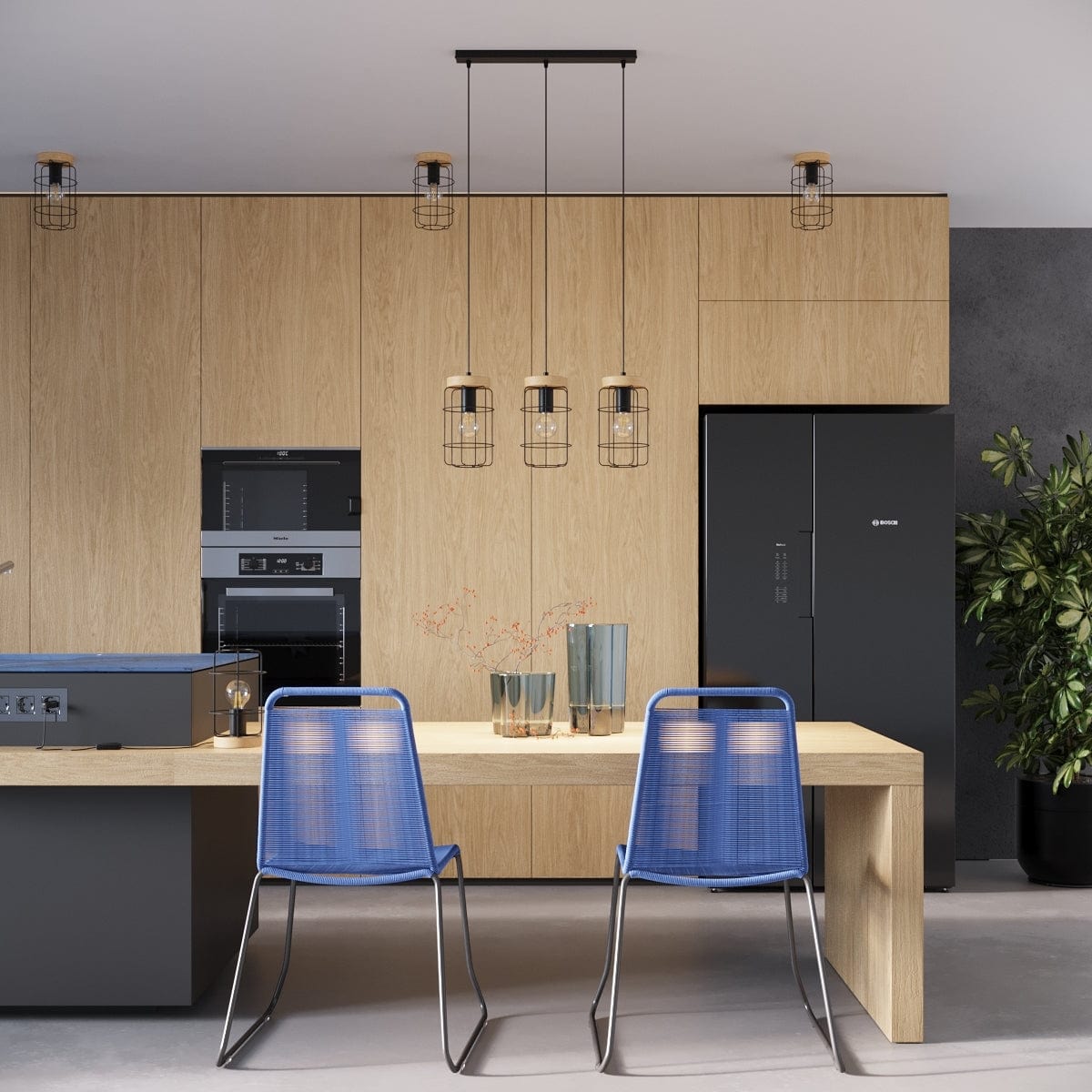 Gotto Taklampa - Modern Loft Design - Svart Stål och Naturligt Trä - Varm Lugnande Ljus - Hållbar Konstruktion - Perfekt för Klassiska och Moderna Interiörer Carvallo