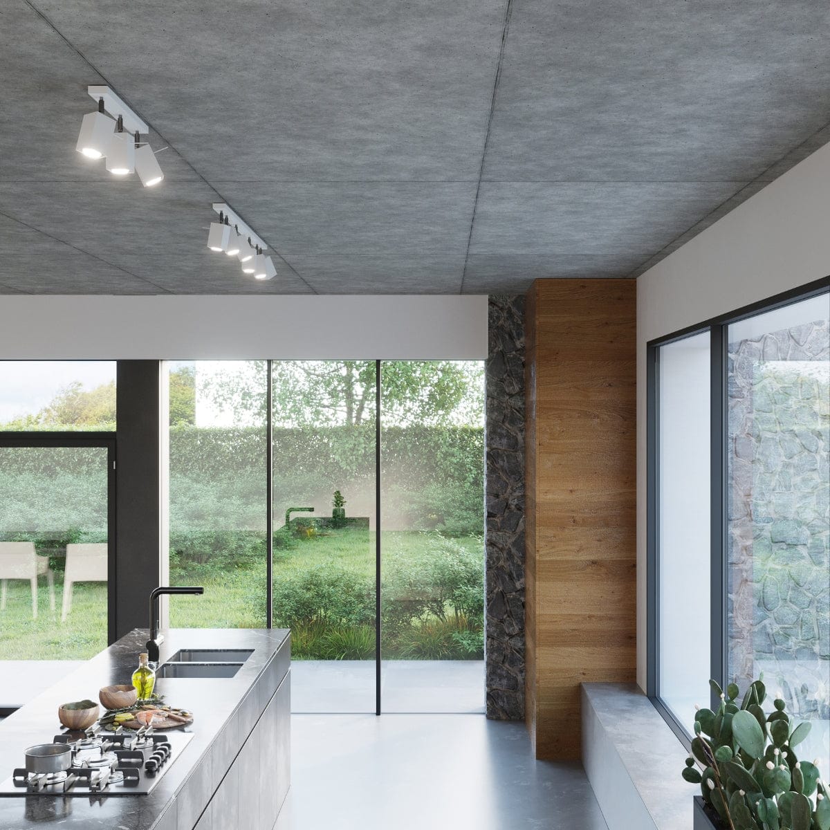 Merida Industrial White Fyrfaldig Spotlights - Justerbar Stål Taklampa, 25x25x16 cm Carvallo