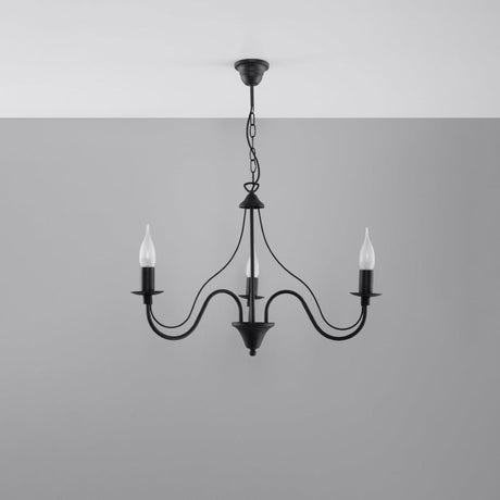 Minerwa Chandelier - 3-armad kandelaber design - E14 - Svart stålfinish - Klassisk elegans Carvallo