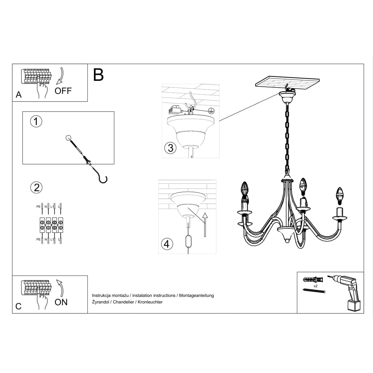 Minerwa Chandelier - 7-armad svart kandelaber - E14 - Stål - Tidlös elegans Carvallo