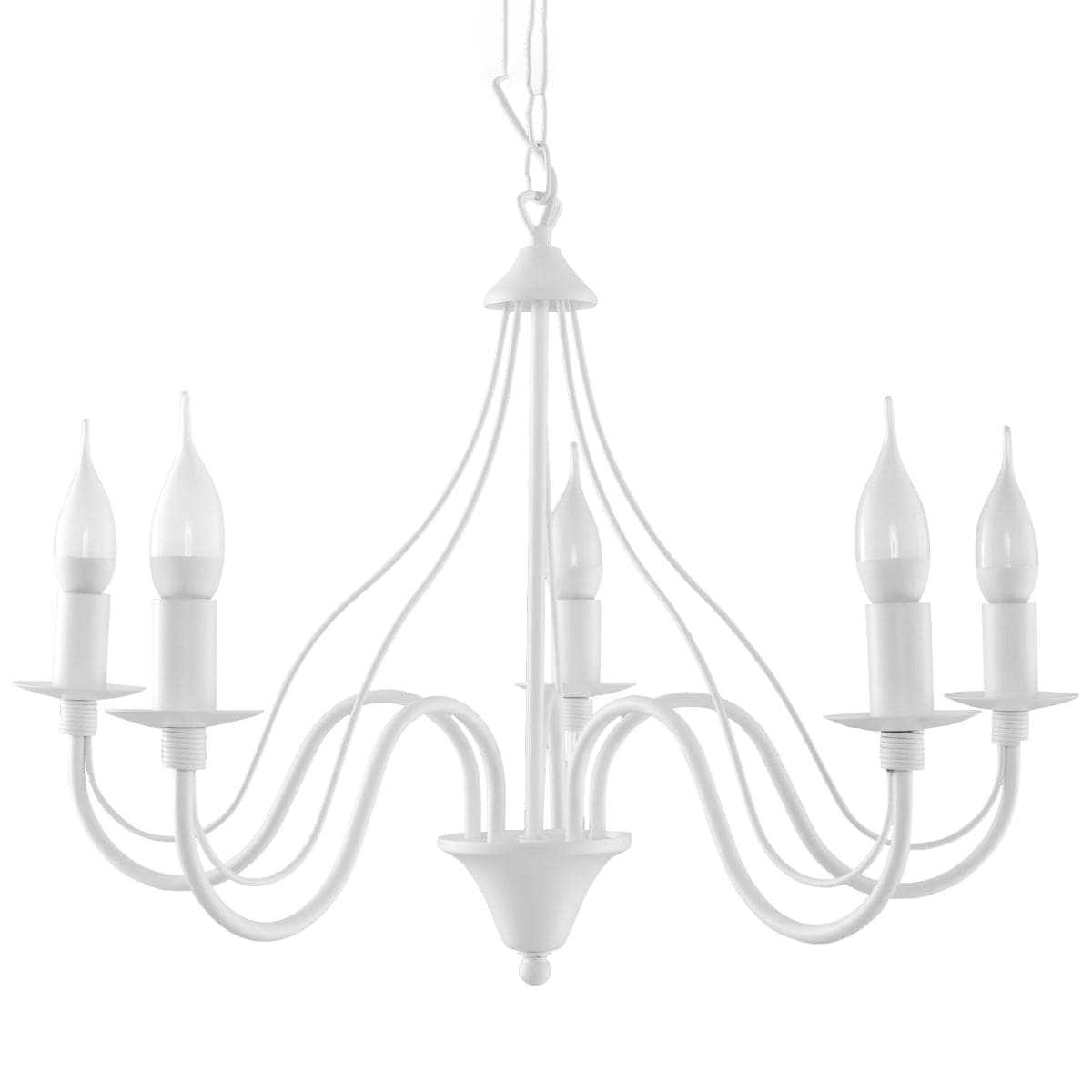 Minerwa Chandelier - Vit Stål - 5-Arm Kandelaberdesign - E14 LED Kompatibel Carvallo