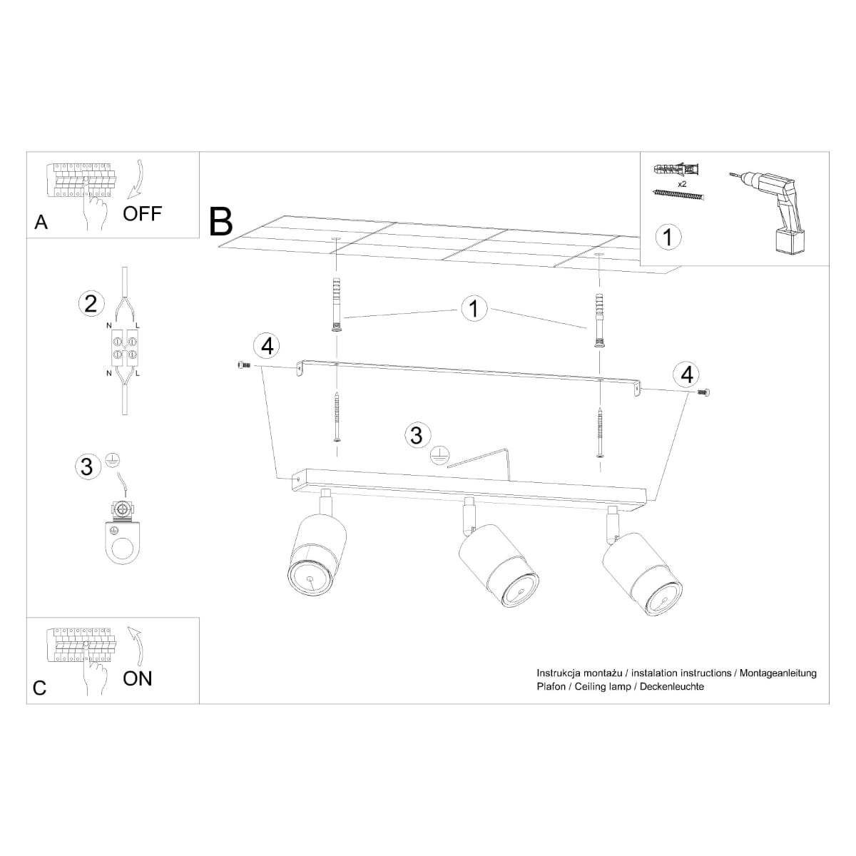 NERO Taklampa 3 Svart/Guld - Modern Loftdesign - Justerbara Armar - Kompatibel med GU10-lampor - Högkvalitativt Stål - Stylig och Funktionell Carvallo