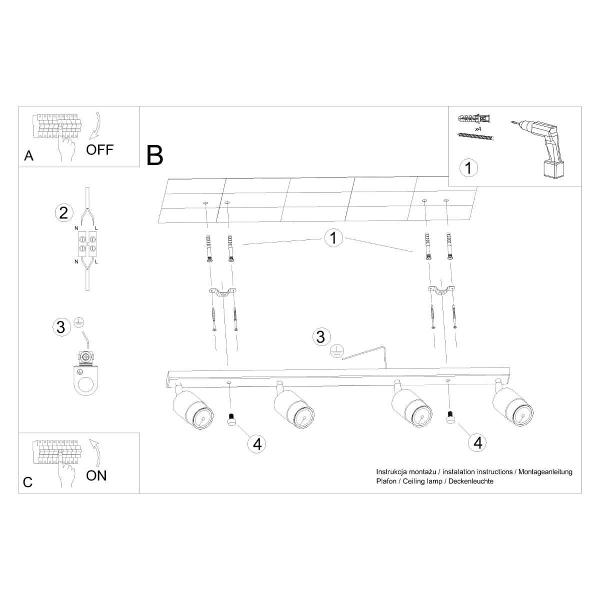 NERO Taklampa 4 Svart/Krom - Modern Loftdesign - Justerbara Armar - Kompatibel med GU10 Glödlampor - Högkvalitativt Stål - Stilren och Funktionell Carvallo