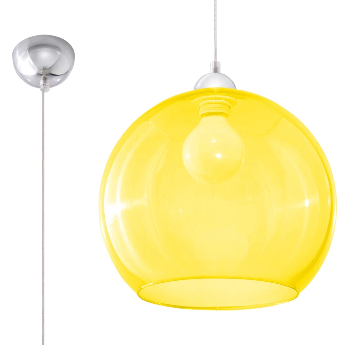 Pendellampa Ball - Gul Glasbollampa - Modern Hängande Lampa - Utbytbart E27 Lampa - Unik Glödeffekt - Lätt att Rengöra - Jämn Ljusspridning Carvallo