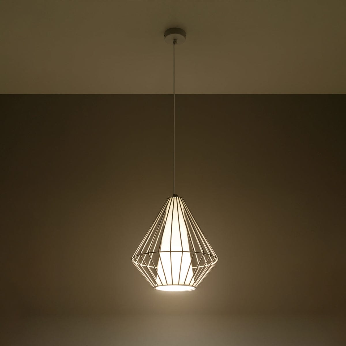 Pendellampa Demi Vit - Modern Designer Hängande Lampa - Justerbar Höjd - Geometrisk Ram Skugga - Utbytbar E27 Glödlampa - Stilig & Mångsidig Carvallo