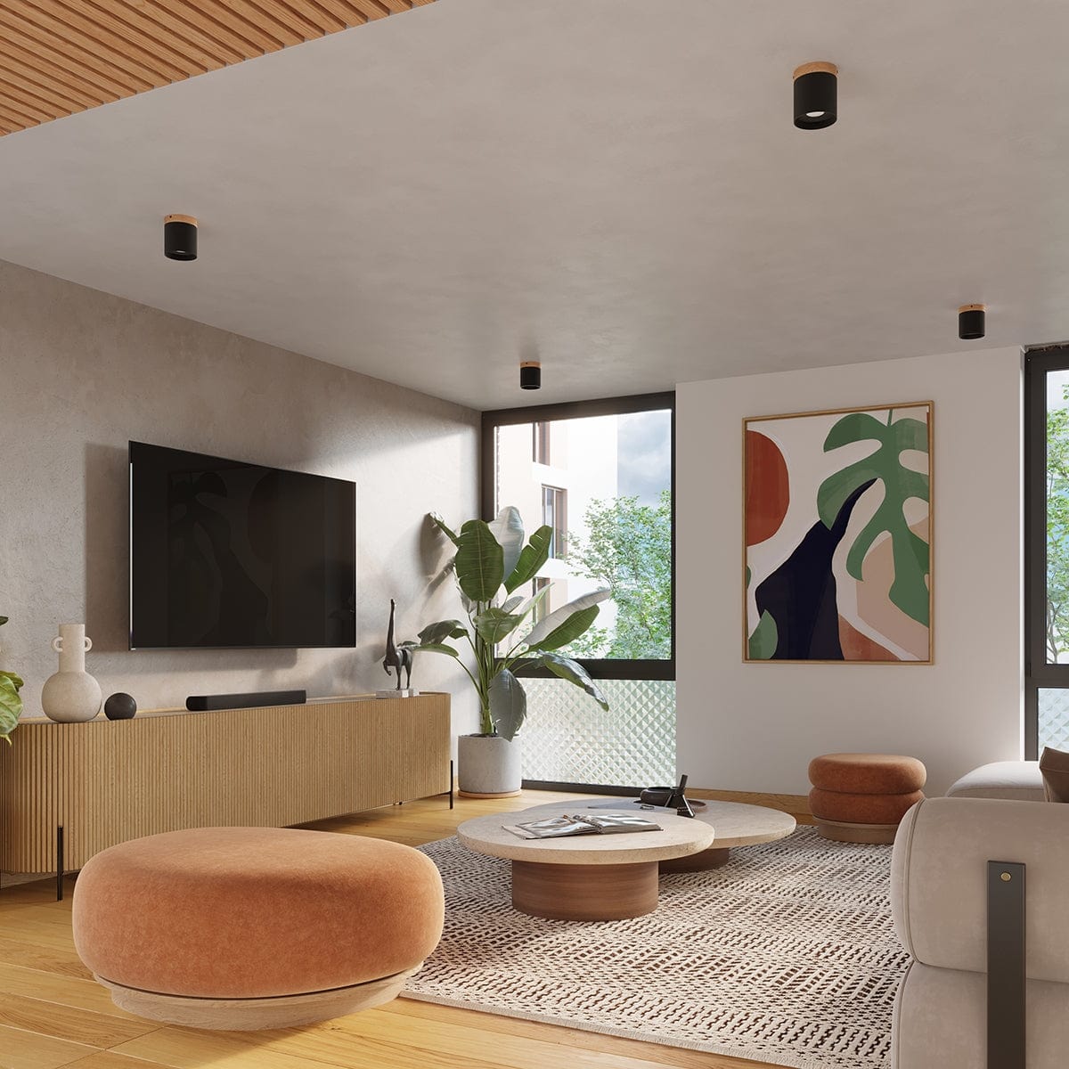 RIF Taklampa Svart - Elegant Design - Naturlig Träfinish - Mjuk LED-Belysning - Energibesparande - Idealisk för Vardagsrum och Kontor Carvallo