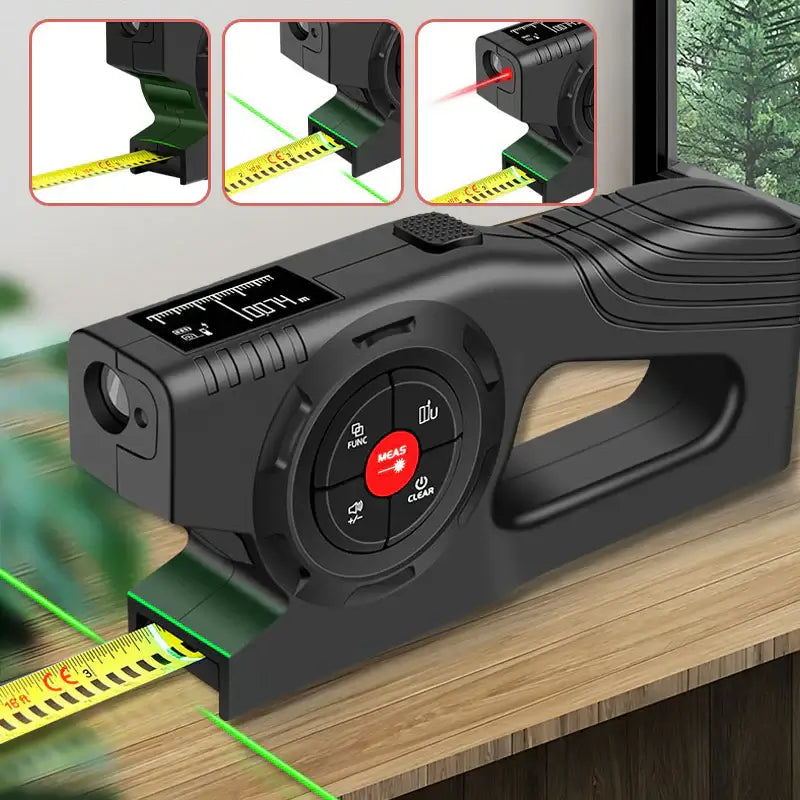 Royallure 3-i-1 Digital Laser Mätare – Måttband, Laser & Krysslinje, Bakgrundsbelyst LCD Carvallo