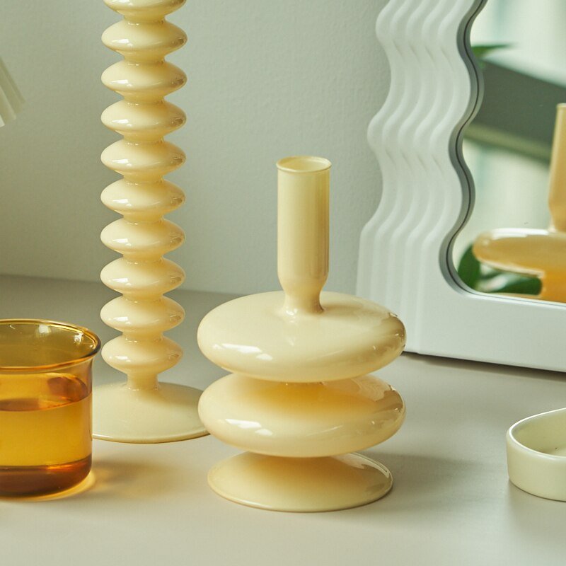 Stiliga ivoryfärgade ljusstakar - Handgjord glaskonst Carvallo