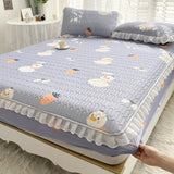 Ice Silk Latex Madrassset - Spetsstil Ice Silk Matta, Sängklädsel, Kjolstil, Halkskydd Fast Madrass Skyddande Täckning Carvallo