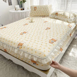 Ice Silk Latex Madrassset - Spetsstil Ice Silk Matta, Sängklädsel, Kjolstil, Halkskydd Fast Madrass Skyddande Täckning Carvallo