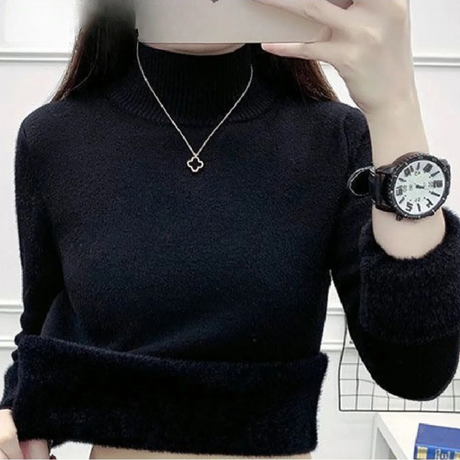 Damtröja med sköldpaddshals och sammetsfodrad tröja-Hemnix-Svart-S-Hemnix