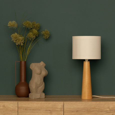 NordicGlow - Minimalistisk Träbordslampa med Tygtopp för Vardagsrum och Sovrum Carvallo