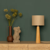 NordicGlow - Minimalistisk Träbordslampa med Tygtopp för Vardagsrum och Sovrum Carvallo