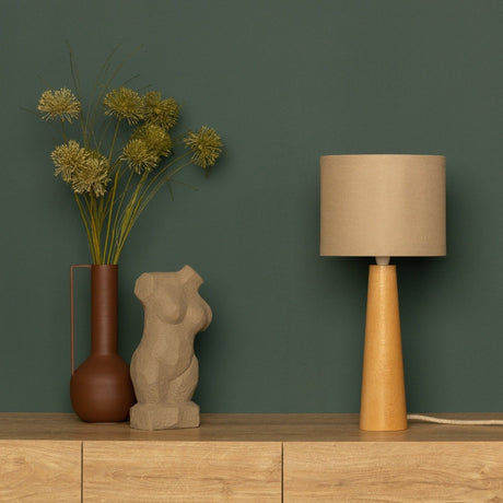 NordicGlow - Minimalistisk Träbordslampa med Tygtopp för Vardagsrum och Sovrum Carvallo