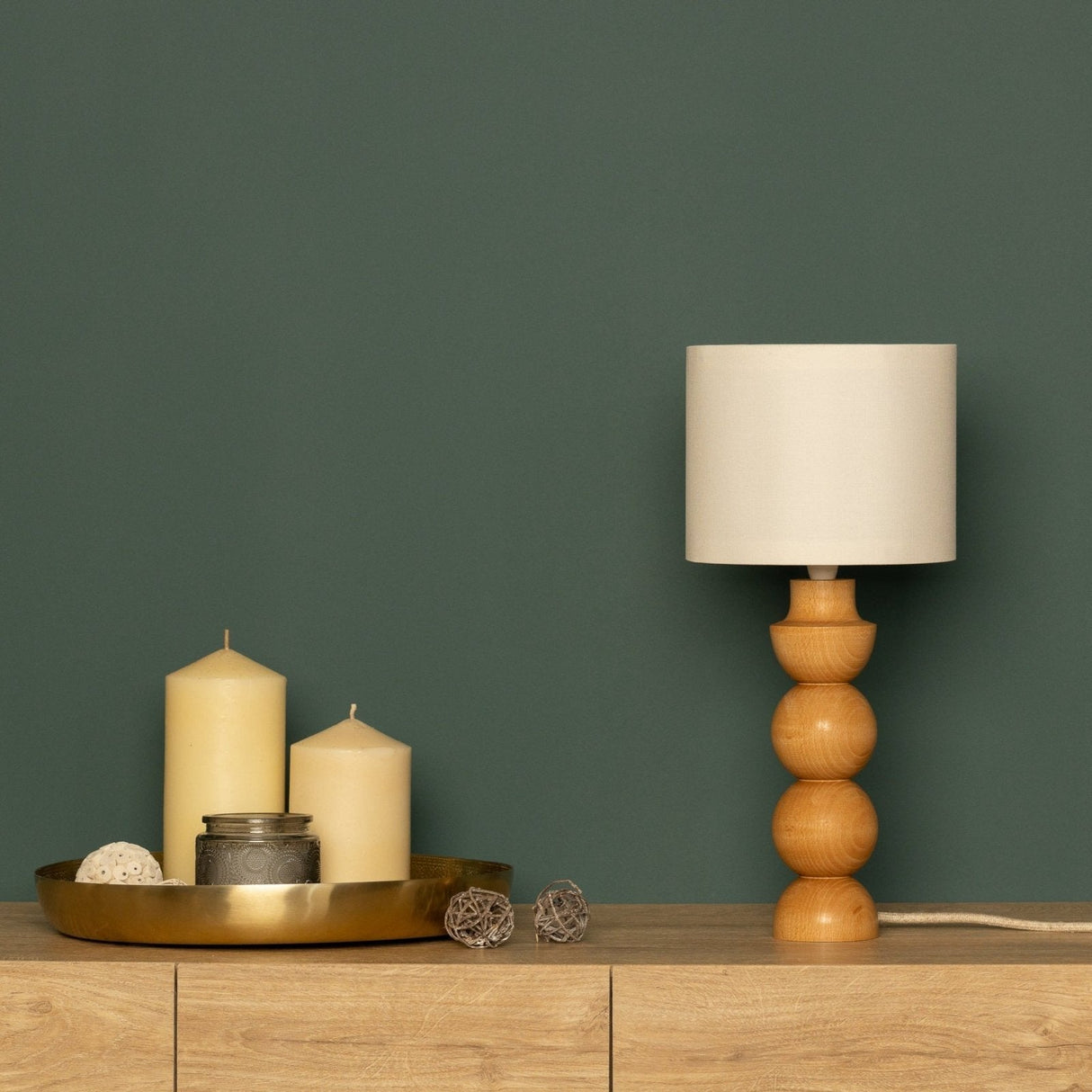 LumiWood – Trä Bordslampa med Tygskärm, Skandinavisk Nattbordslampa Carvallo