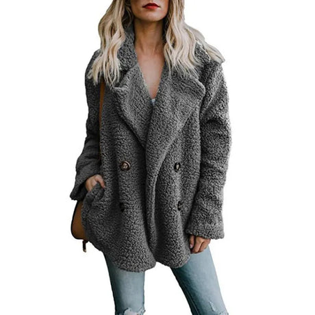 Oversized fluffig fleecejacka för kvinnor-Hemnix-Grå-S-Hemnix