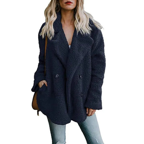 Oversized fluffig fleecejacka för kvinnor-Hemnix-Navy-S-Hemnix