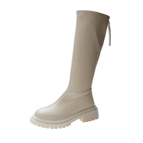 Långa läderstövlar för kvinnor-Bellasverige-Beige-35-Hemnix