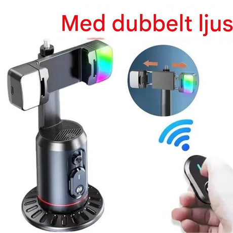 AiveloTrack – AI 360° Ansiktsspårande Mobilhållare | Handsfree-inspelning för Vloggar, Livesändningar & Videosamtal-Video Tripods-BB-Med dubbel belysning-Hemnix