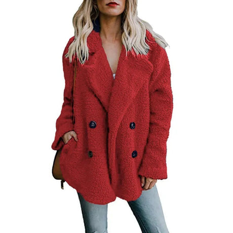 Oversized fluffig fleecejacka för kvinnor-Hemnix-Röd-S-Hemnix