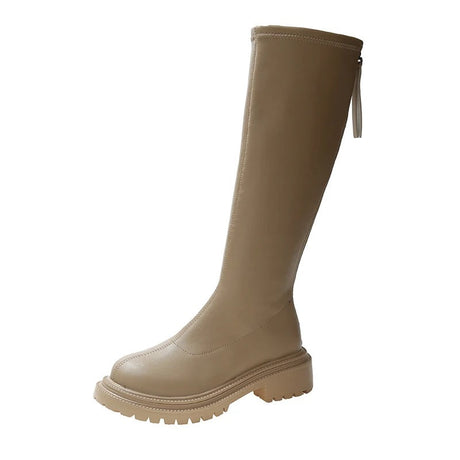 Långa läderstövlar för kvinnor-Bellasverige-Khaki-35-Hemnix