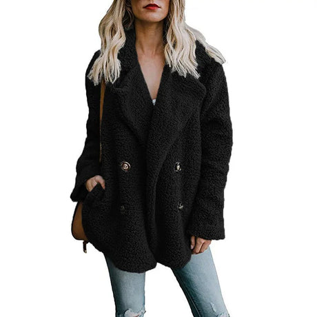 Oversized fluffig fleecejacka för kvinnor-Hemnix-Svart-S-Hemnix