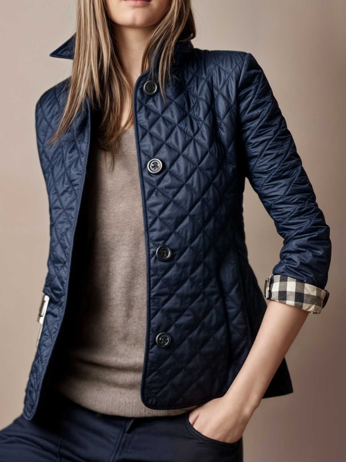 Kviltert jakke med nedfällbar krage för kvinnor Hemnix