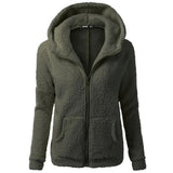Fleece vinterjacka med huva för kvinnor