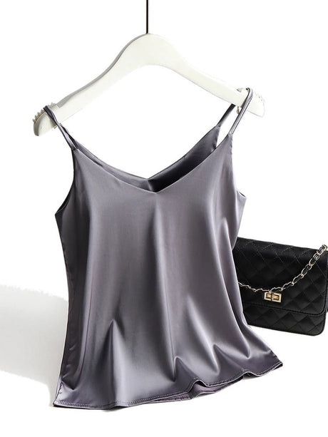 Satin Silk Tank Tops för kvinnor-Hemnix-Grå-S-Hemnix