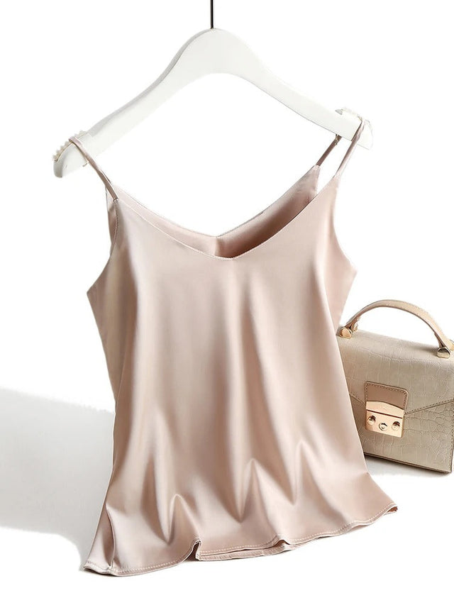 Satin Silk Tank Tops för kvinnor-Hemnix-Khaki-S-Hemnix