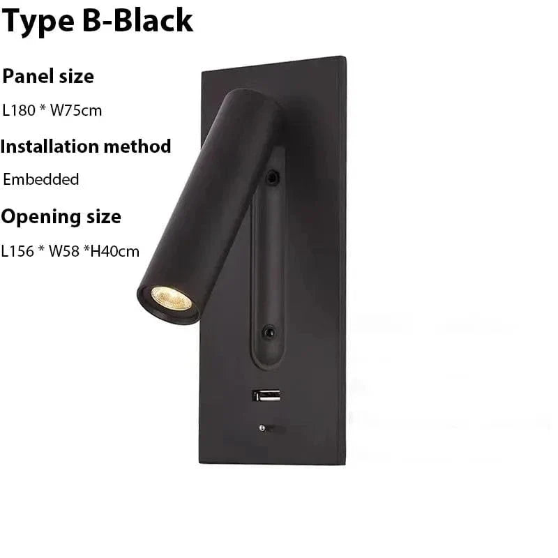 Justerbar USB-laddningsvägglampa med 350° rotation – Modern vägglampa för nattduksbord och hotellanvändning Carvallo