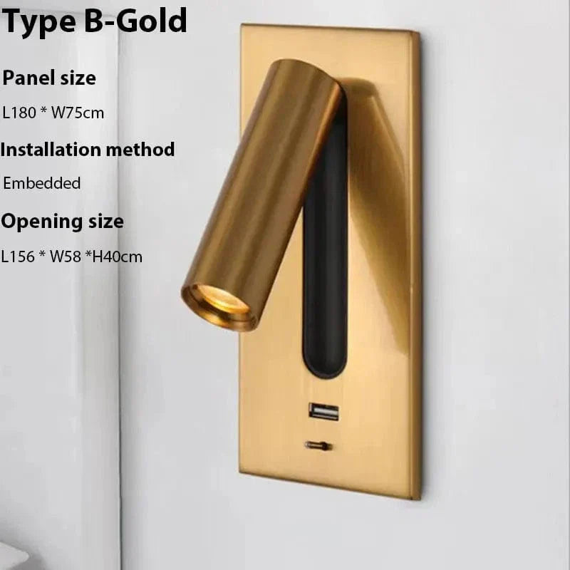 Justerbar USB-laddningsvägglampa med 350° rotation – Modern vägglampa för nattduksbord och hotellanvändning Carvallo