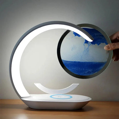 Trådlös LED Bordslampa Med 3D Sandglassdesign – Trådlös Laddning - Justerbar Färg - Modern Stil - Idealisk För Sängbord Eller Skrivbord Carvallo