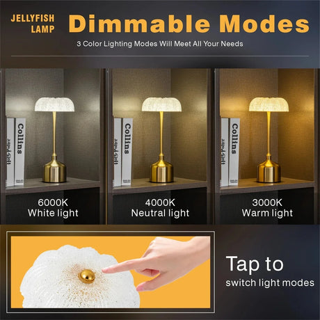 Trådlös LED-Bordslampa Med Touchkontroll – Laddningsbar - Dimmbar - 3 Belysningslägen - Elegant Metalldesign - Bärbar Nattlampa Carvallo