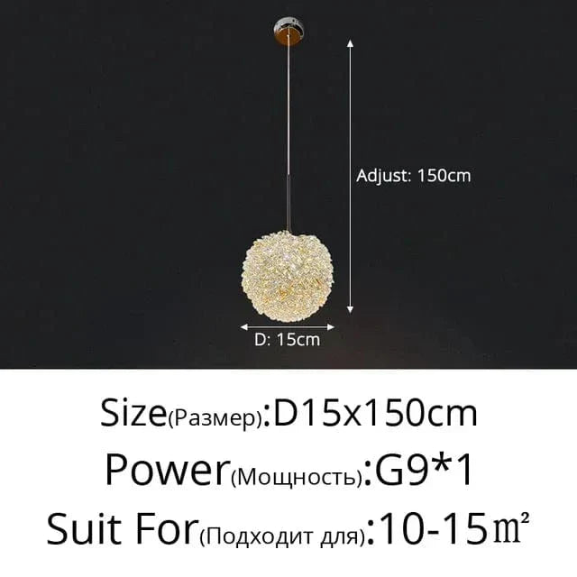 Elegant Kristallkrona Lampa för Sovrum och Bar – Modern Rund Boll Design med Justerbar Upphängningskabel Carvallo