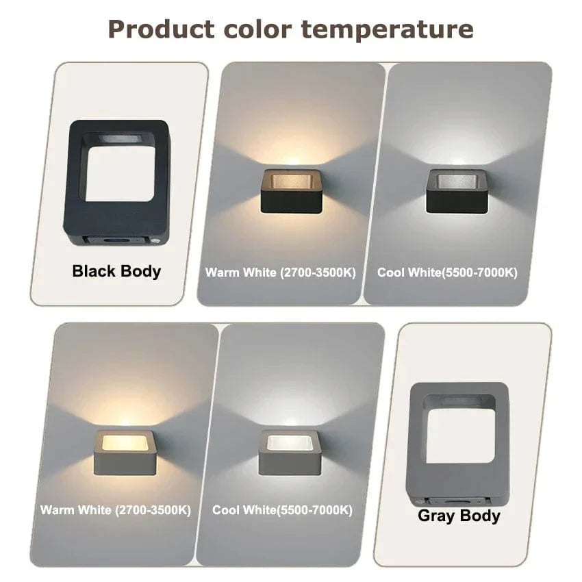 IP65 Vattentålig Utomhus Vägglampa – Modern Design - Upp- och Nedljusterande - Svart/Grå - Idealisk för Trädgårds- och Patio Belysning Carvallo