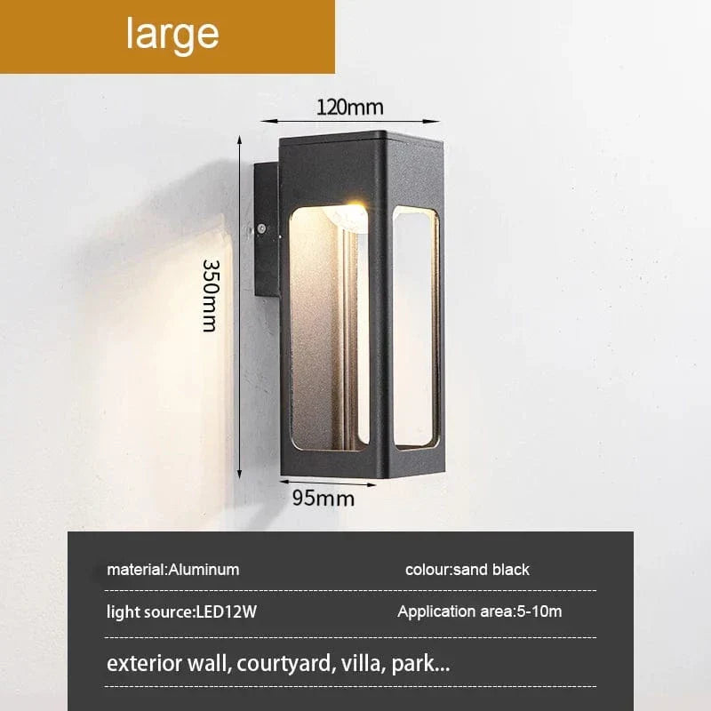 IP67 Vattentät 12W Svart Aluminium Utomhusvägglampa – Modern Utvändig Vägglampa för Trädgård och Veranda Carvallo